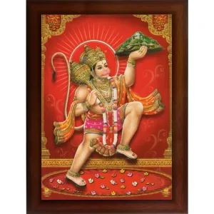 CRAFT QUEST Hanuman JI | Bajrangbali Religious Photo frame with Acrylic glass for Home Decorative Item Synthetic Wood (Brown, 10 X 13 Inches)