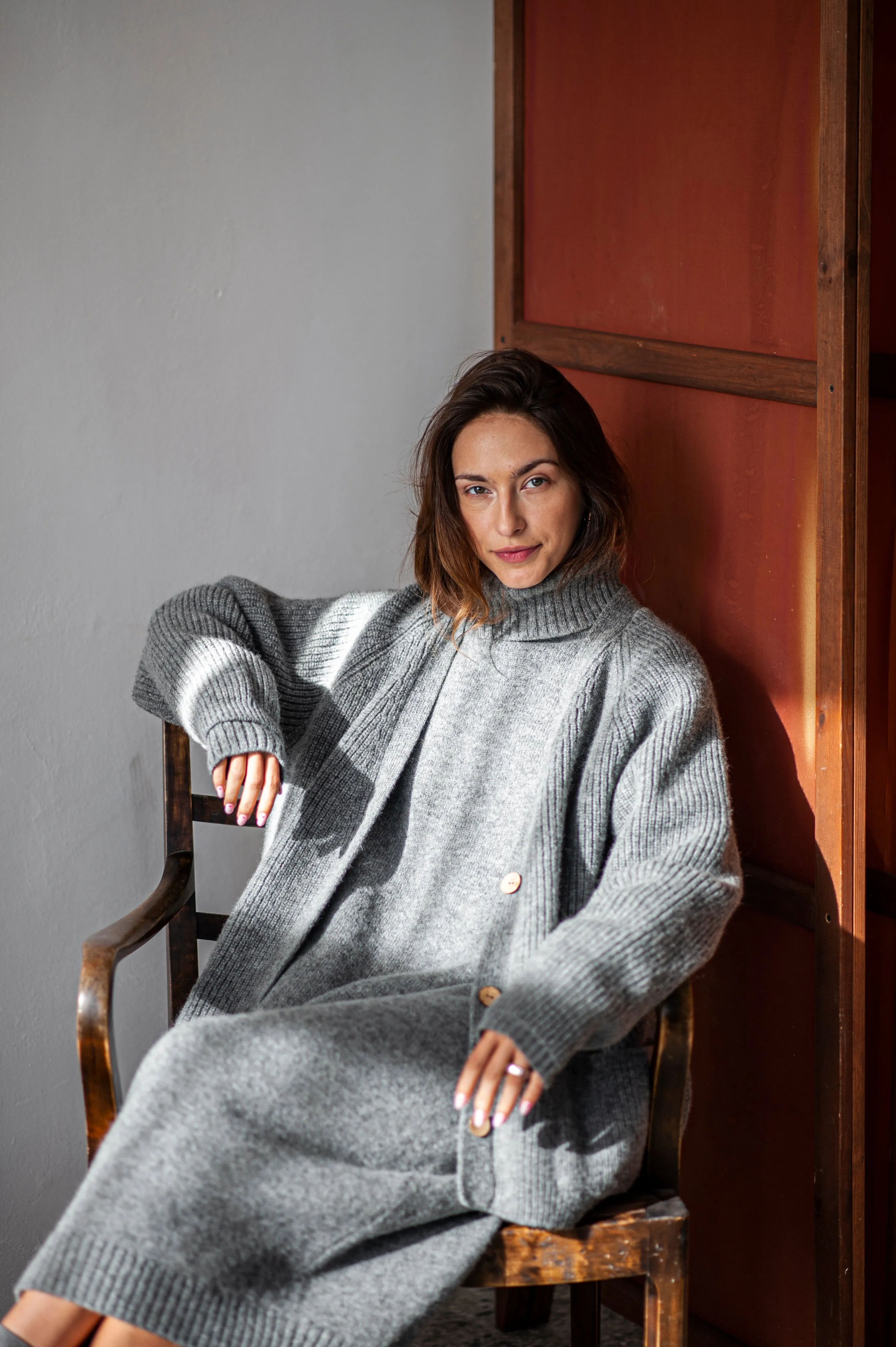Long Merino wool turtleneck sweater dress SANA