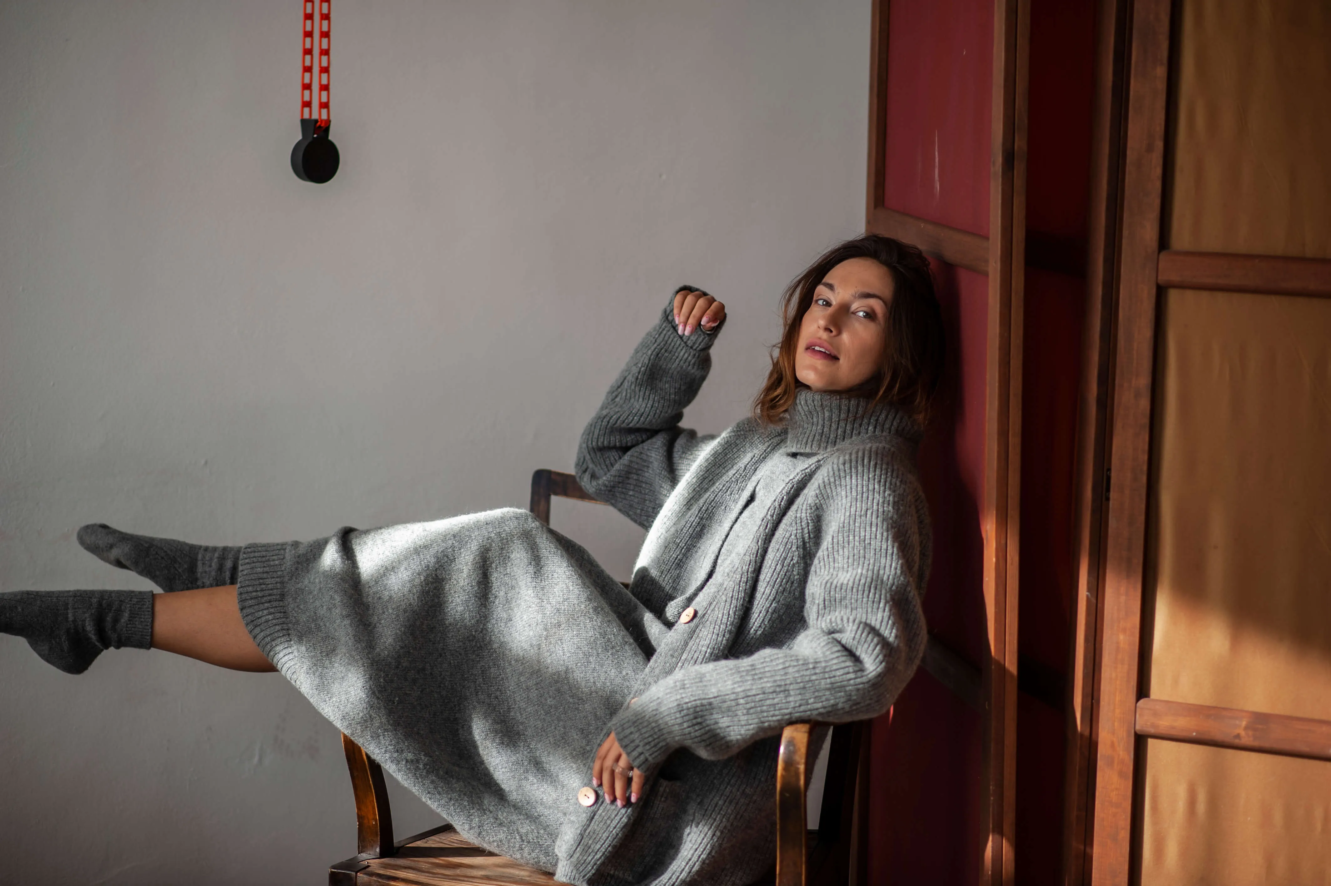 Long Merino wool turtleneck sweater dress SANA