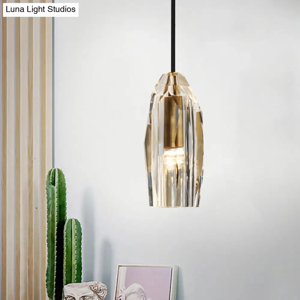 Minimalist Crystal Rock Pendulum Light - 1-Light Brass Pendant Fixture for Dining Room