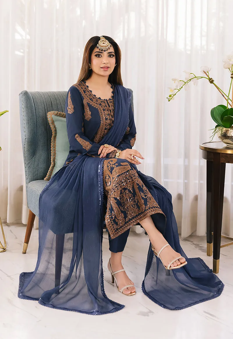 Teal Blue Suit - Maahru, Noorie & Meerub '23 by Asim Jofa - AJSM-49