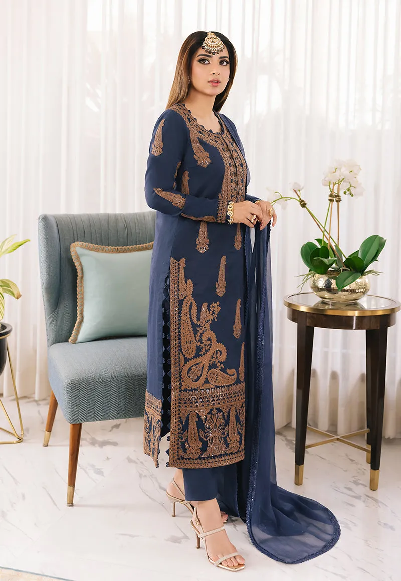 Teal Blue Suit - Maahru, Noorie & Meerub '23 by Asim Jofa - AJSM-49