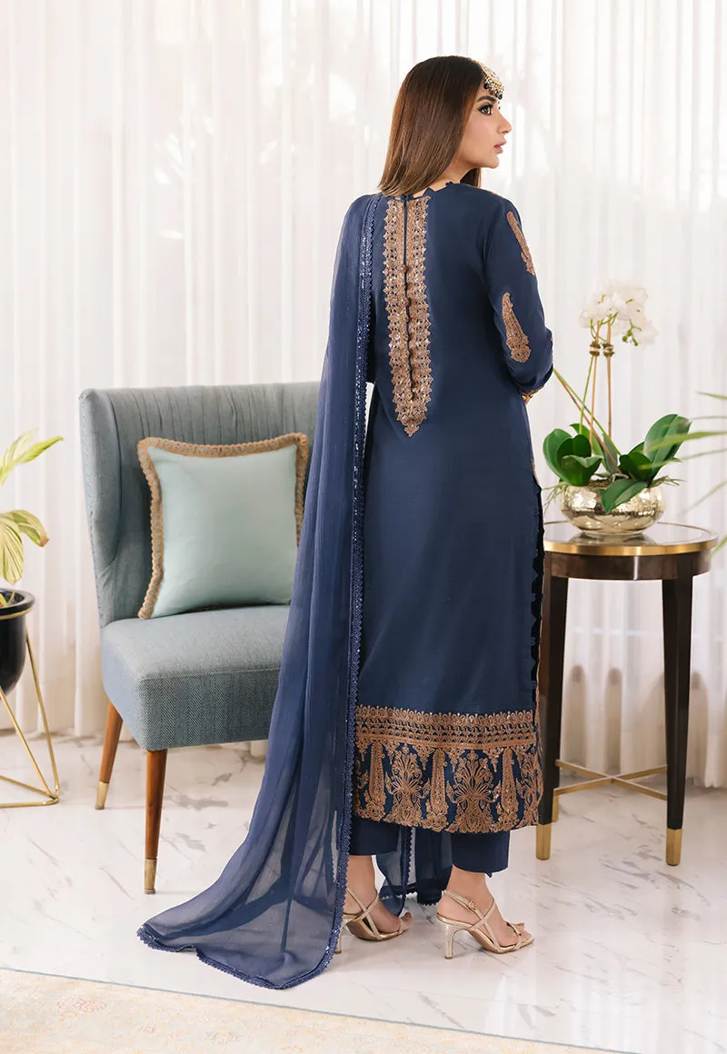 Teal Blue Suit - Maahru, Noorie & Meerub '23 by Asim Jofa - AJSM-49