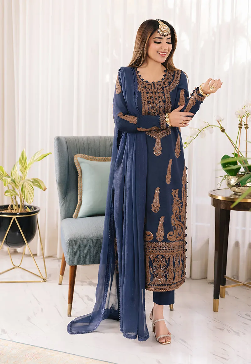 Teal Blue Suit - Maahru, Noorie & Meerub '23 by Asim Jofa - AJSM-49
